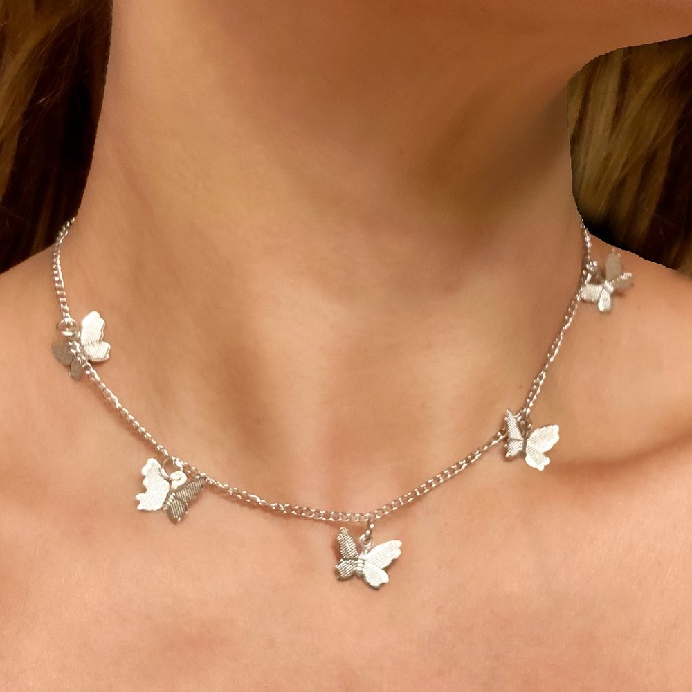 Butterfly Necklace | Silver Five Butterflies Gold Dainty Butterfly Choker